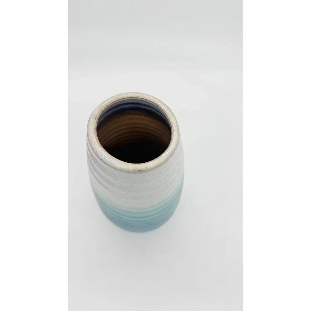 Pre-owned Apropos Home Collection Ceramic Vase Aqua Ribbed 11.5 Inch Tall